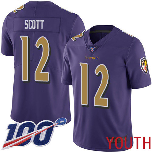 Baltimore Ravens Limited Purple Youth Jaleel Scott Jersey NFL Football 12 100th Season Rush Vapor Untouchable